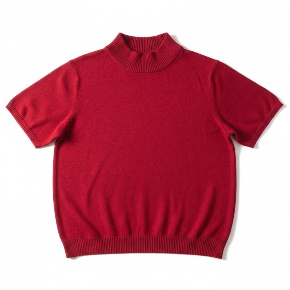 Josephine Chaus Red Silk Blend Mock Neck Short Sleeve Sweater, Women's XL Ribbed